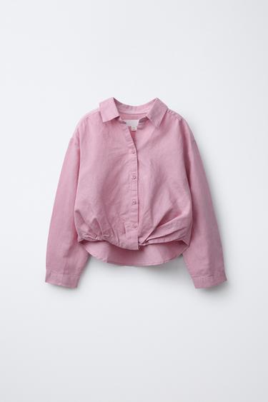 CAMISA FRUNCIDO CON LINO - Rosa de Zara