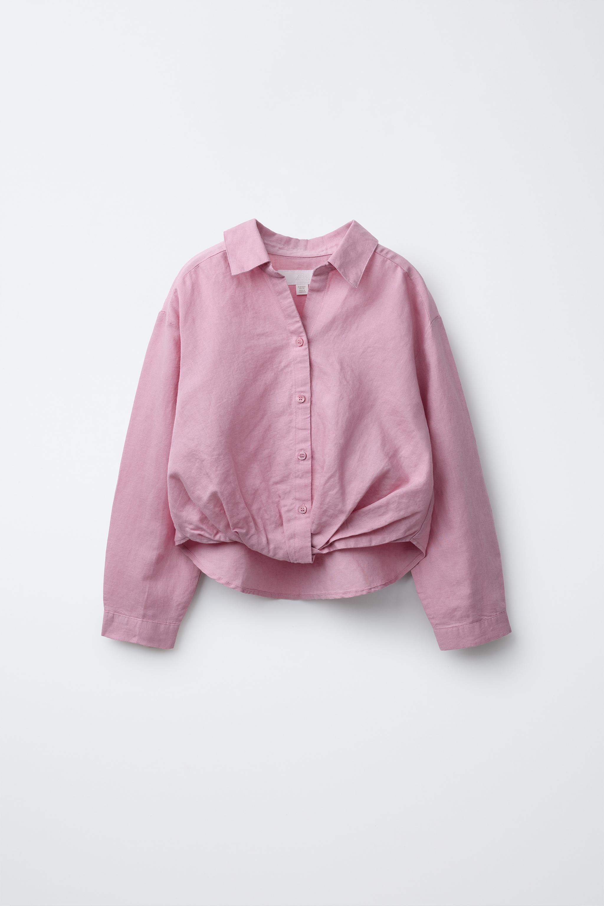 LINEN-BLEND GATHERED SHIRT