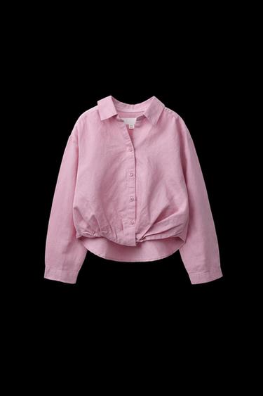 LINEN-BLEND GATHERED SHIRT - Pink by Zara