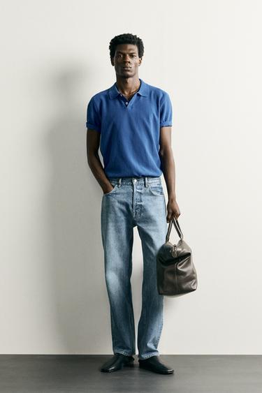 REGULAR FIT TEXTURED KNIT POLO SHIRT - Bluish by Zara - Image 0