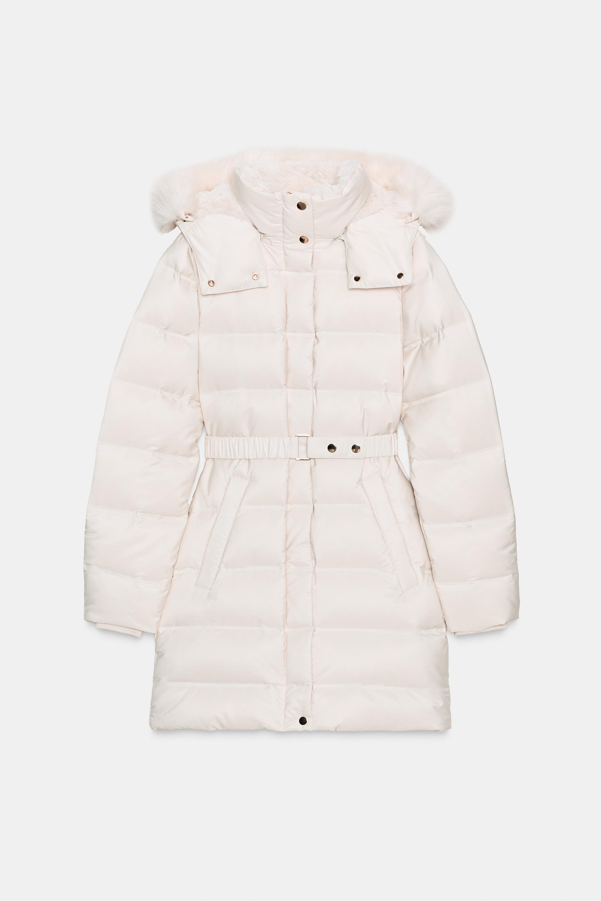 ZARA ベルト付きダウンコート　ホワイト　S ZARA ベルト付きダウンコート ホワイト S ZARAのダウン