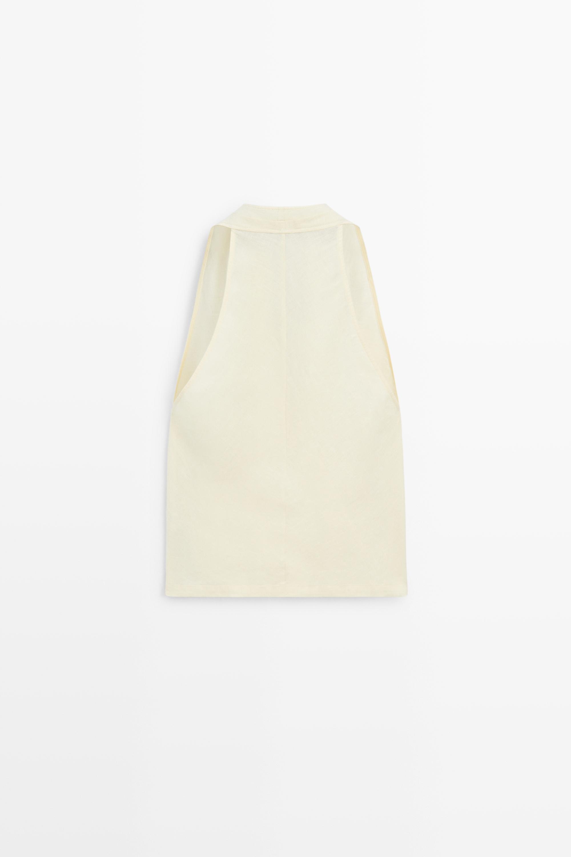Top croisé avec détail de boutonnage 100 % lin