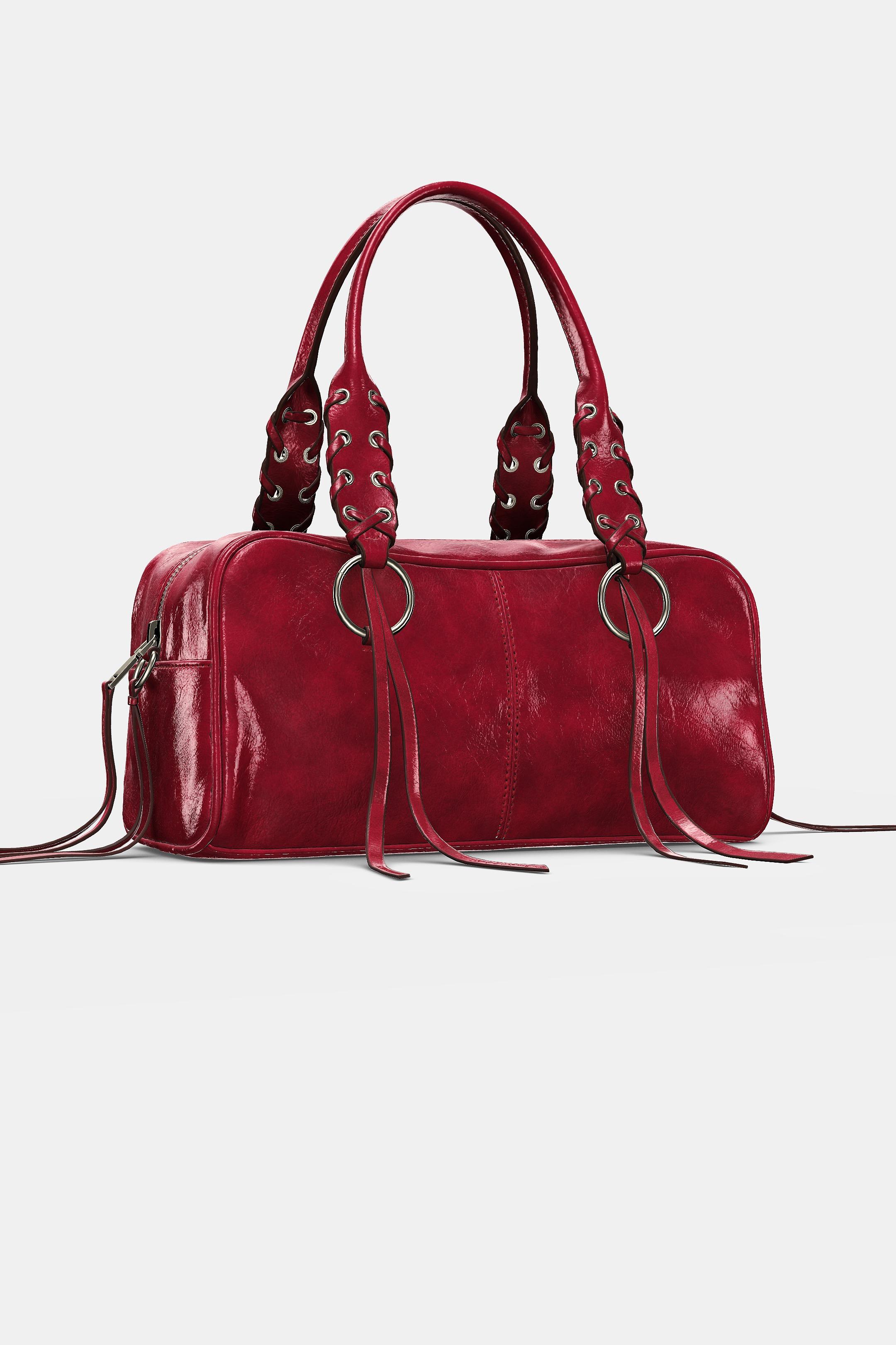 Zara CRACKLED BOWLING BAG - Red