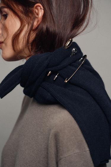 PACK OF 3 METAL SAFETY PIN AND NEEDLE BROOCHES - Gold / Silver by Zara