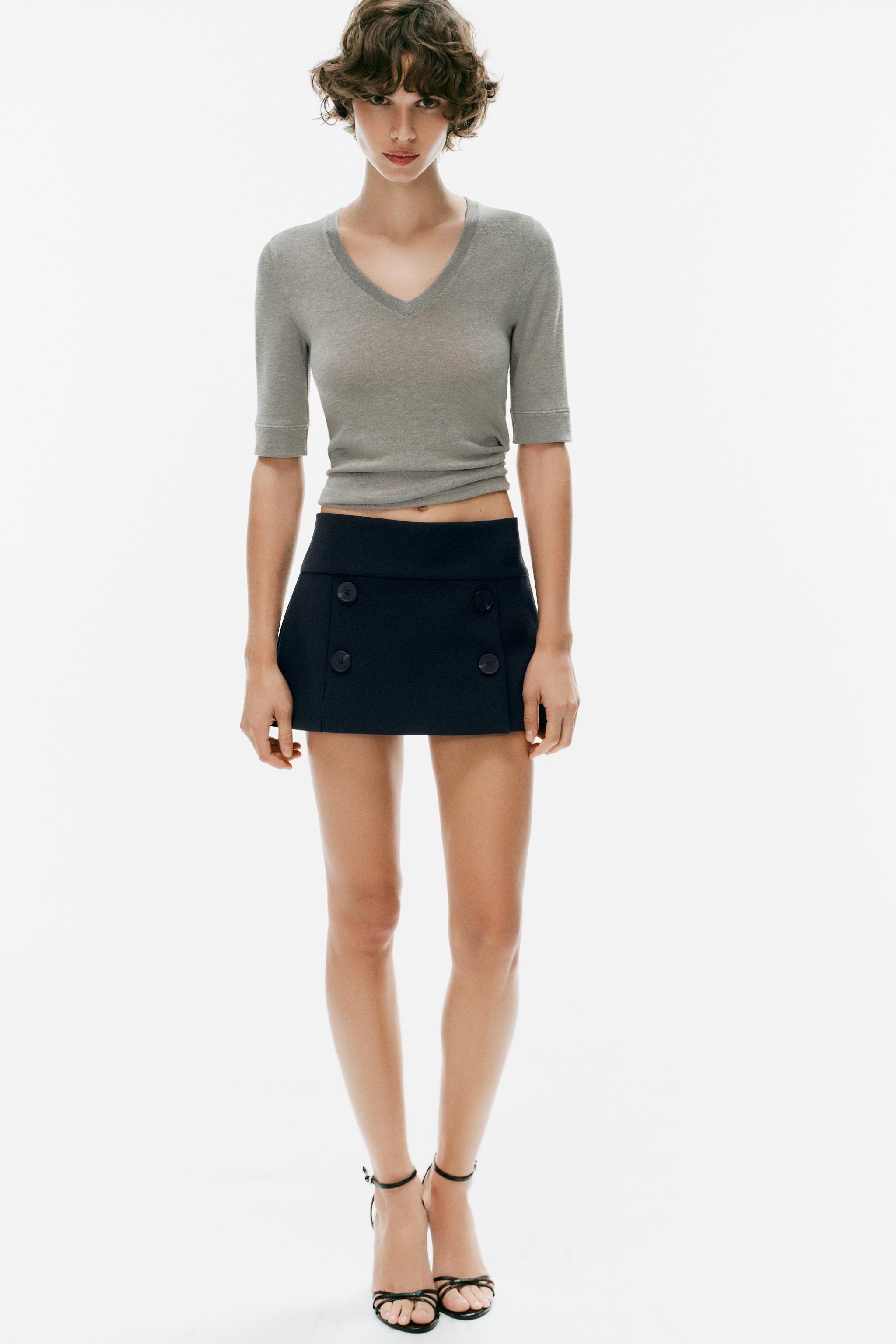 BUTTONED SKORT — Navy blue
