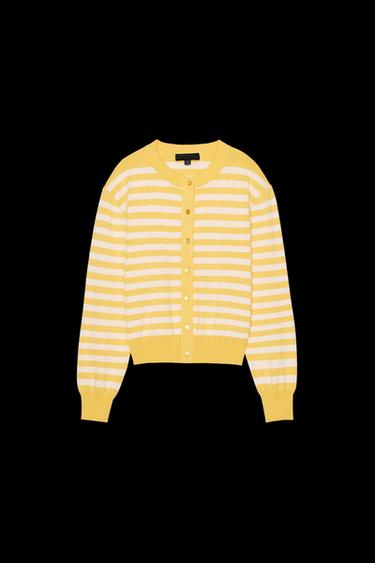 Zara STRIPED KNIT JACKET - Ecru/Yellow