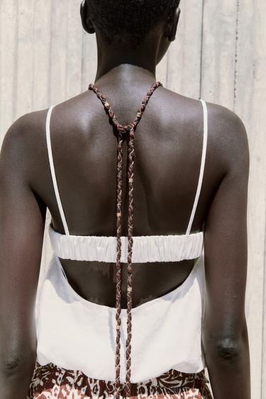 Zara LINEN BALLOON TOP - White