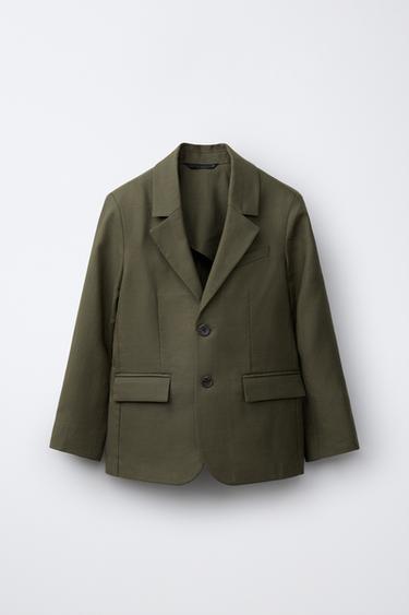 Zara 棉麻混紡西裝外套 - 灰綠色