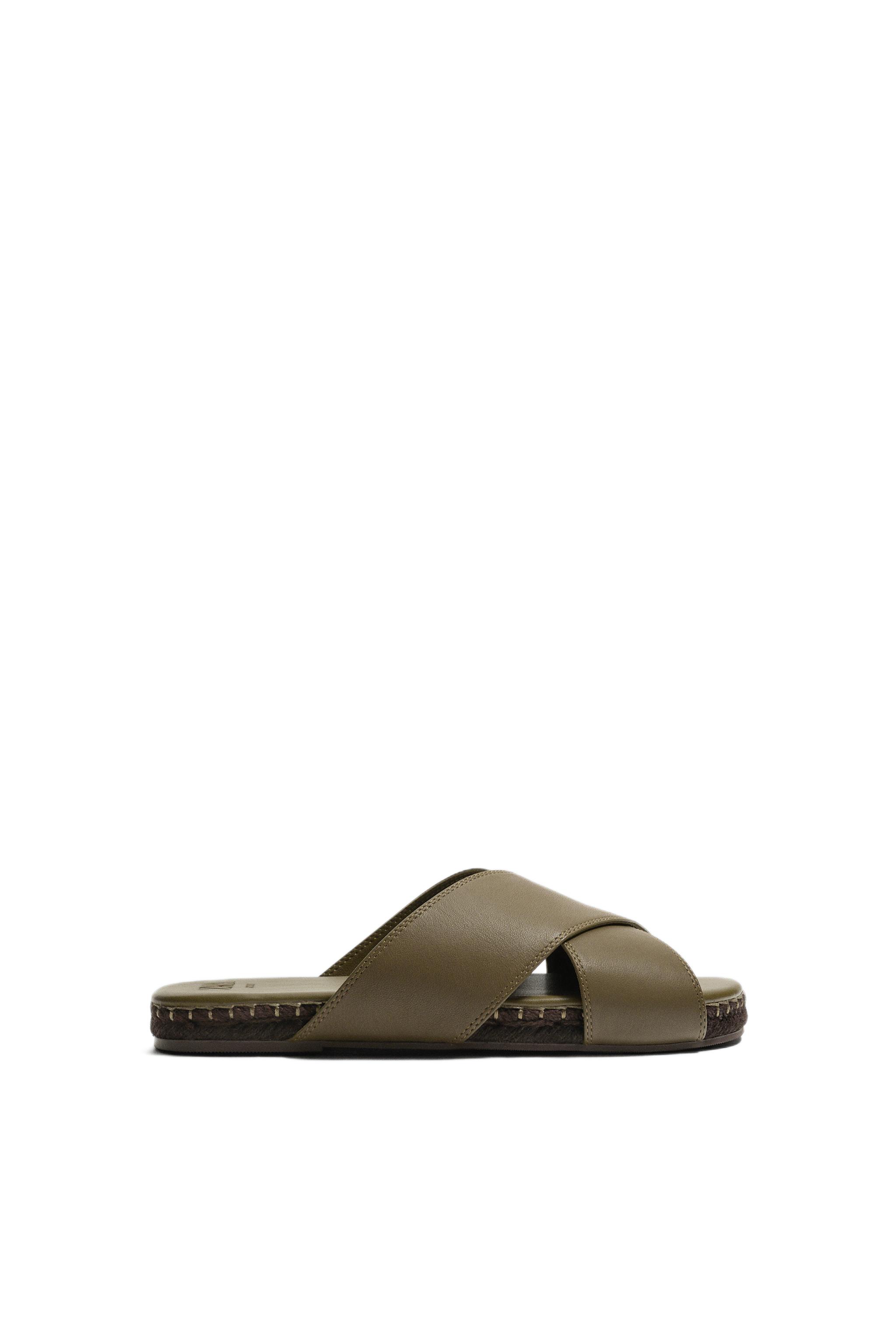 CRISSCROSS LEATHER SANDALS - Green | ZARA United States