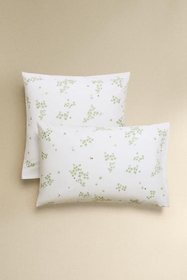 FEDERA GUANCIALE COTONE PERCALLE TRIFOGLI E COCCINELLE - Bianco sporco di Zara