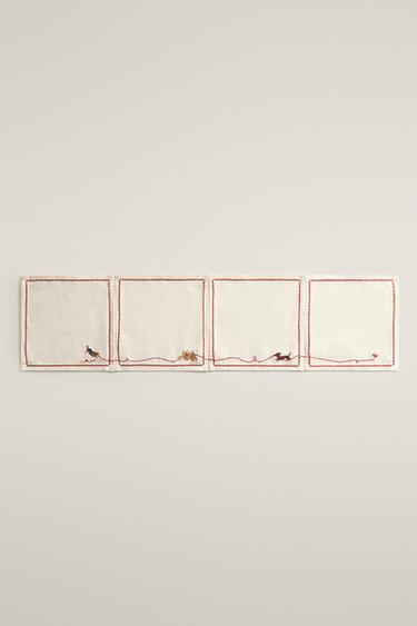 CHRISTMAS COCKTAIL NAPKIN PACK (PACK OF 4) — Ecru 2