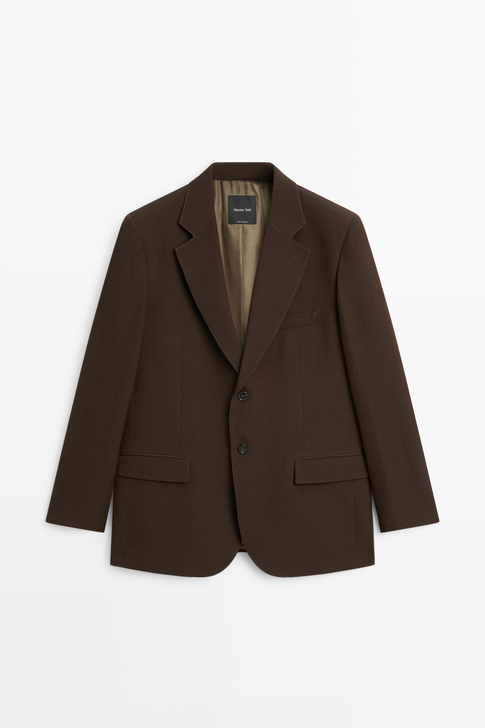 Fluid wool blend blazer total look — Dark brown