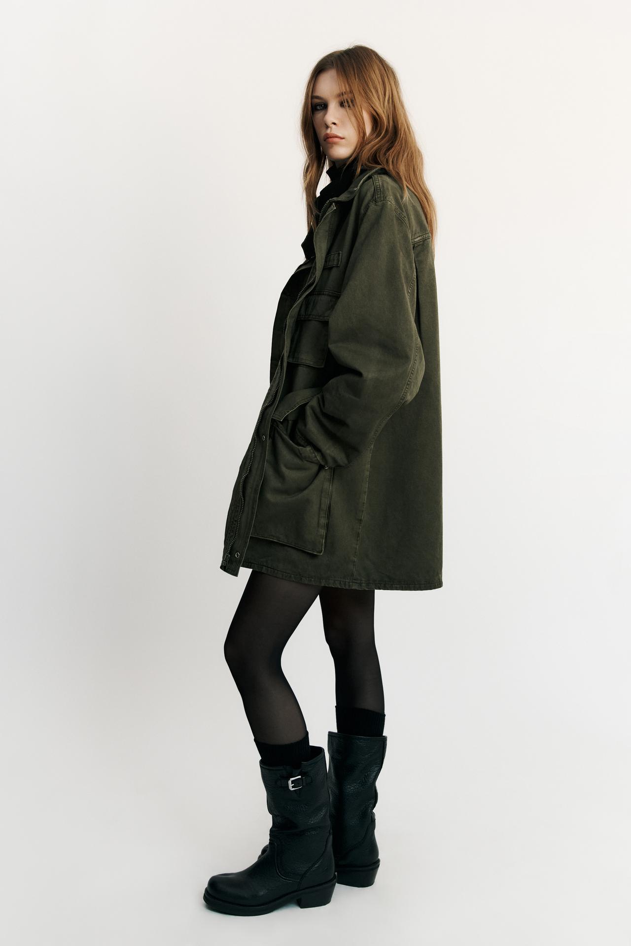 HIGH-NECK POCKET PARKA — Dark khaki