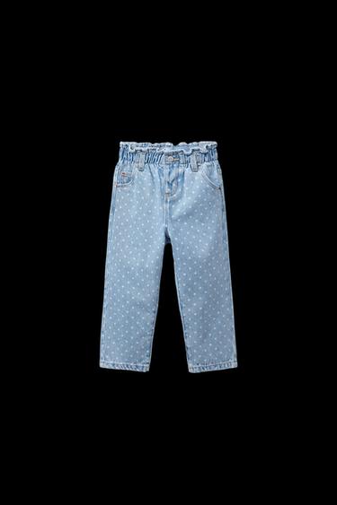 PANTALÓN DENIM PAPERBAG TOPOS - Azul medio de Zara