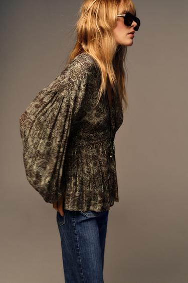 BLOUSE IMPRIMÉE FIL MÉTALLISÉ - Multicolore de Zara - Image 4