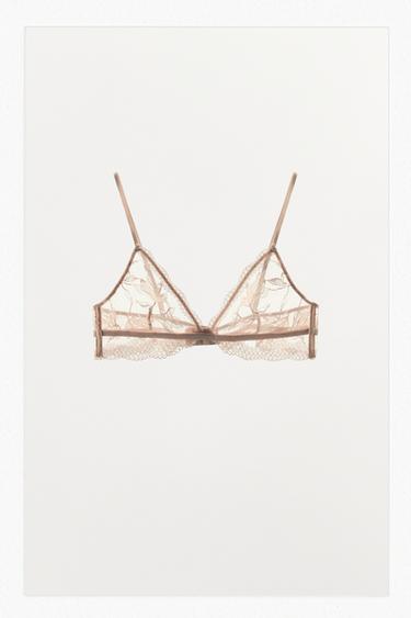 SUJETADOR TRIANGULAR BORDADOS FLORES - Rosa palo de Zara