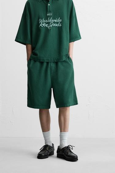 TEXTURED CARPENTER POCKET BERMUDA SHORTS - Green by Zara