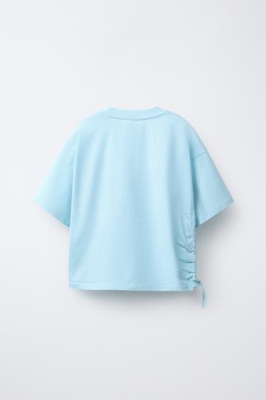 T-SHIRT À INSCRIPTION FRONCÉE - Bleu clair de Zara - Image 1