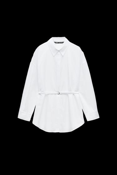 BELTED POPLIN SHIRT - White by Zara - Image 0