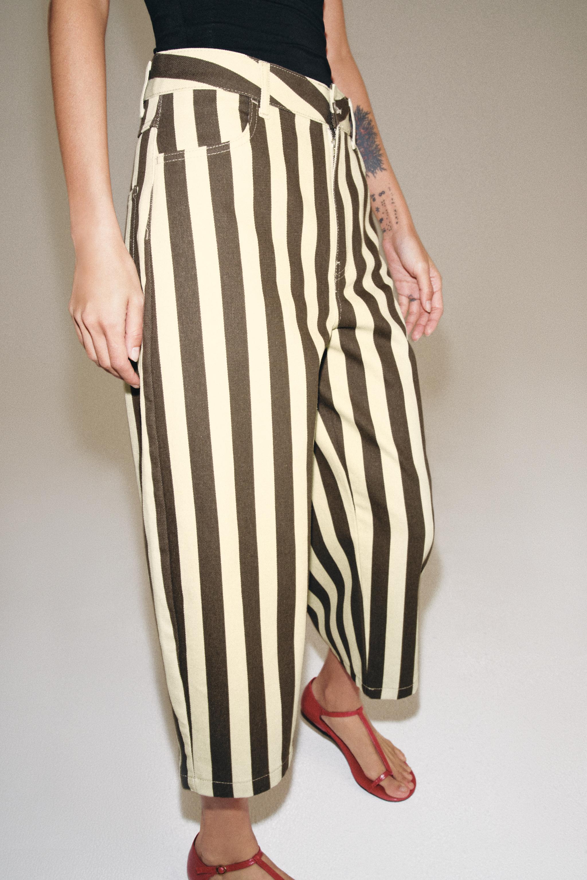 Женские брюки Zara ZW COLLECTION CROPPED STRIPED TROUSERS — фото 5