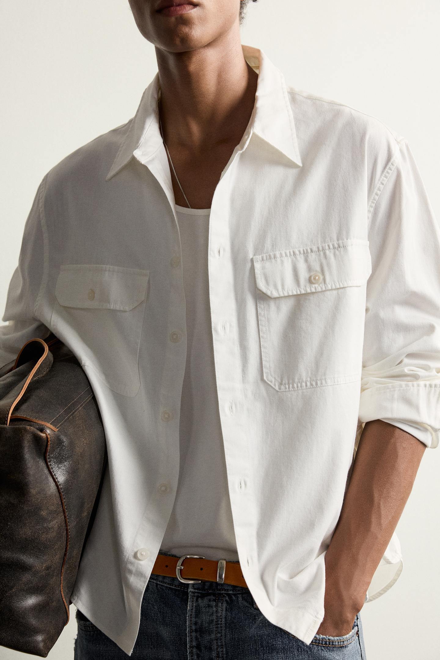 Мужская рубашка Zara Relaxed Fit Pocket, цвет: Белый — фото 6