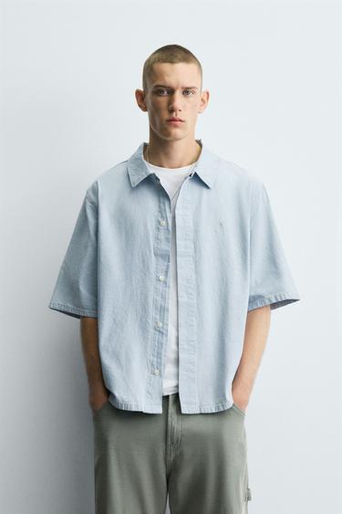 قميص DENIM مطرز - أزرق فاتح by Zara
