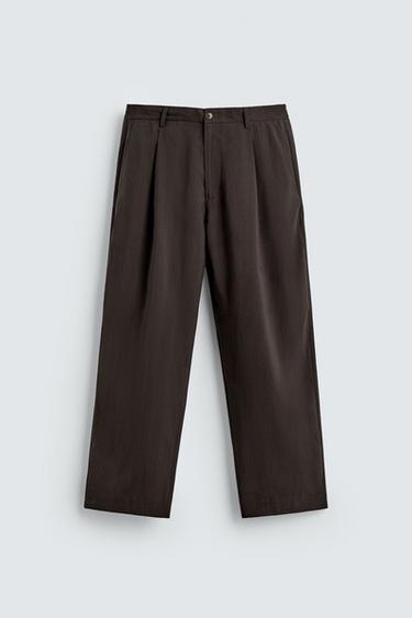 Zara PLEATED FLOWY PANTS - Chocolate