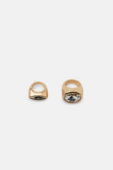 PACK OF JEWEL SIGNET RINGS - Golden by Zara