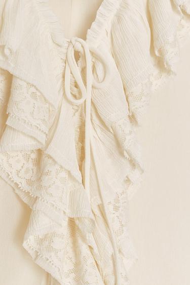 ROBE À VOLANTS ET DENTELLE ZW COLLECTION - Écru de Zara - Image 5