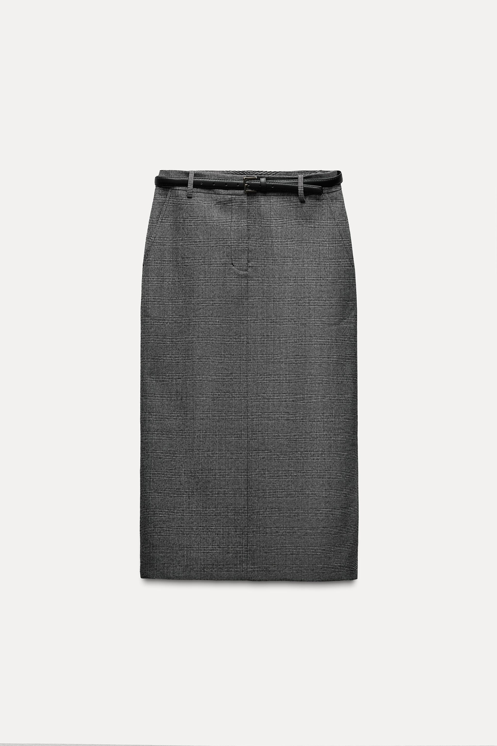 Zara Belted Pencil Skirt Zw Collection Gray Women