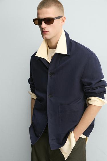 SURCHEMISE RELAXED FIT COTON ET LIN - Bleu marine de Zara - Image 5
