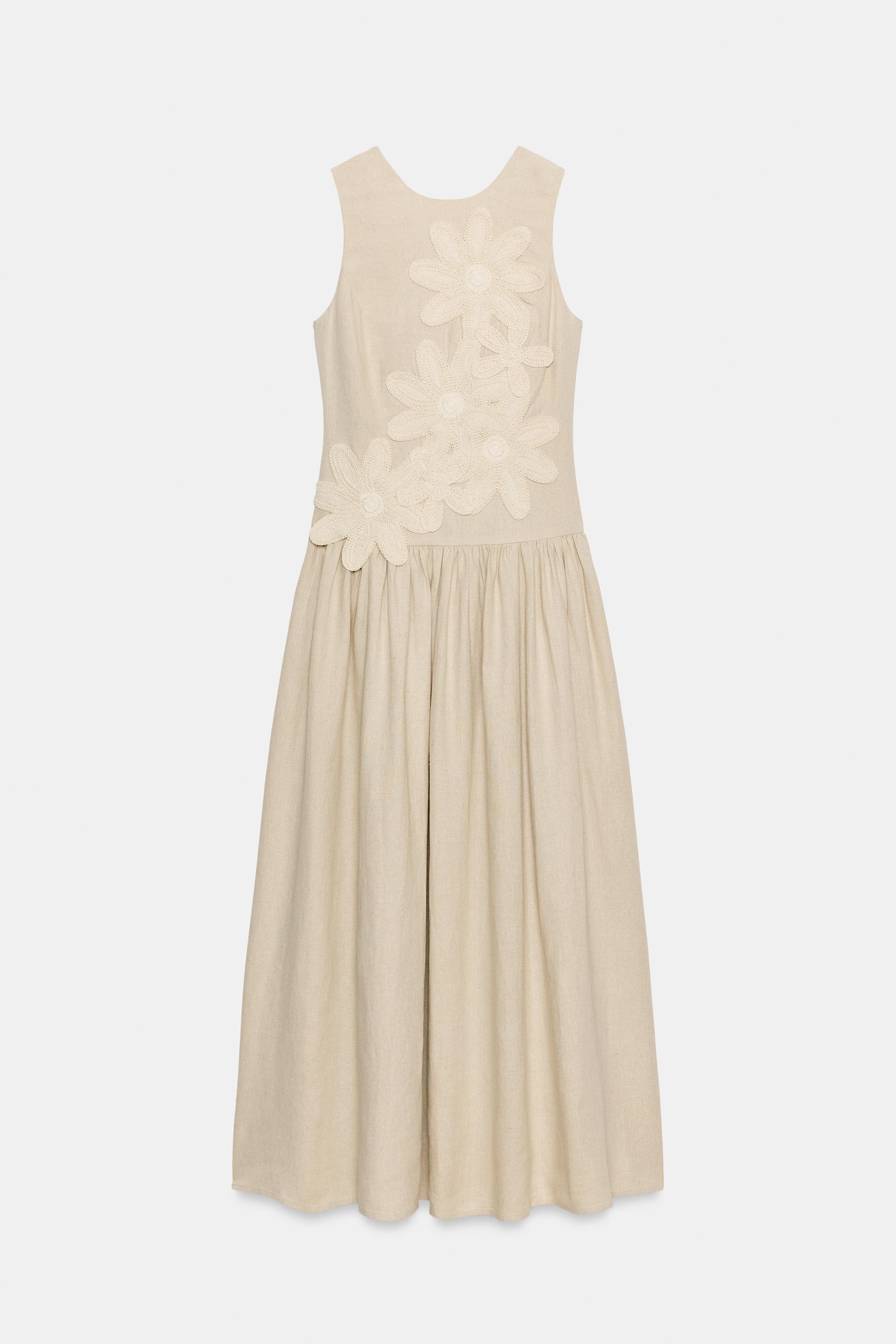 Zara KETEN KARIŞIMLI MİDİ ELBİSE görsel 8