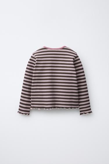 STRIPED GLITTER EMBROIDERED T-SHIRT - Mid-pink by Zara - Image 1