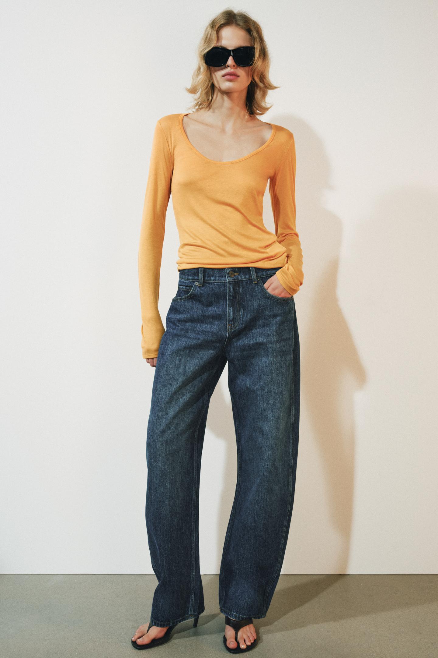 Женская футболка Zara Round Neck, цвет: Оранжевый — фото 1