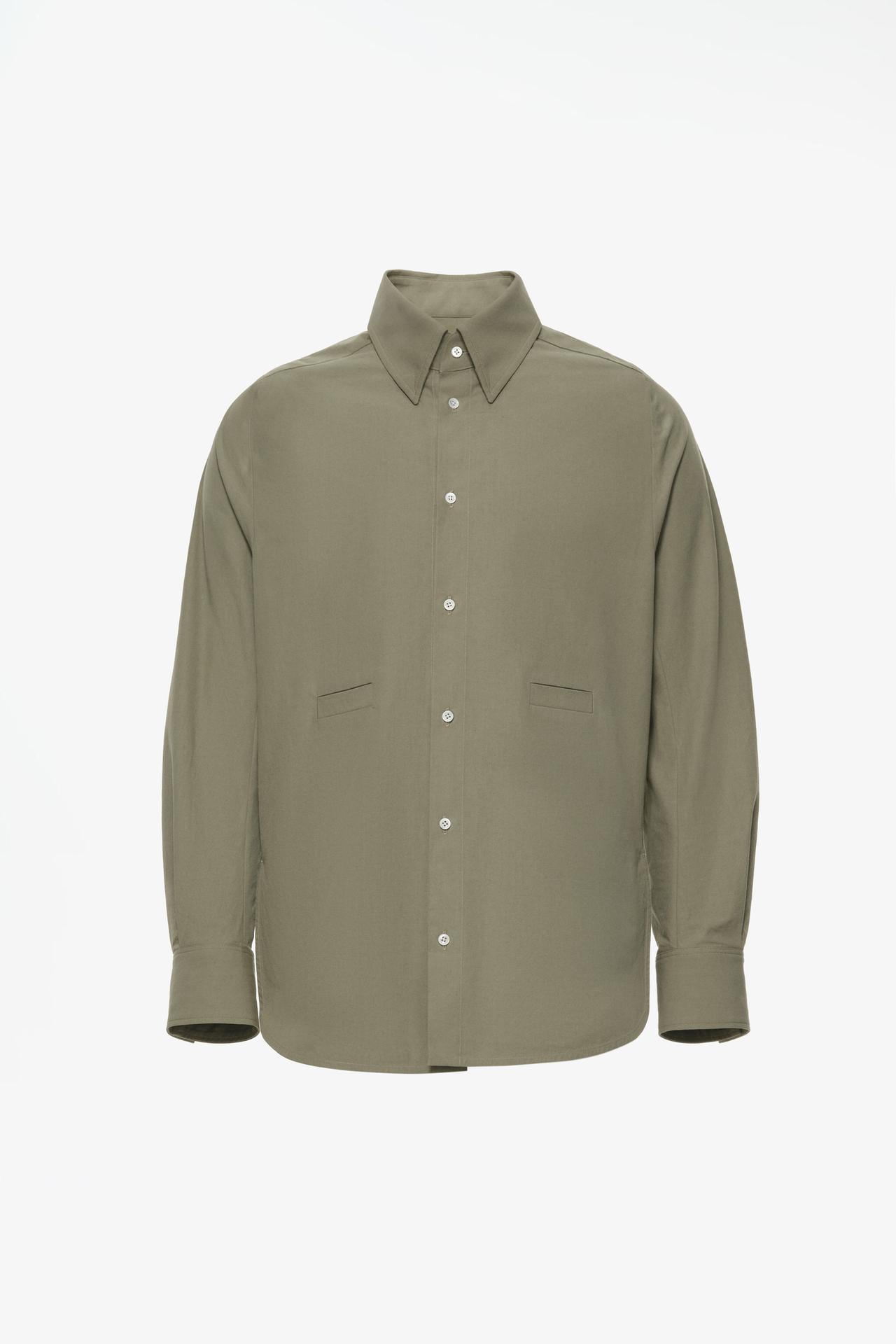 LIMITED EDITION STRIPED SHIRT WITH CONTRAST COLLAR — Olive green