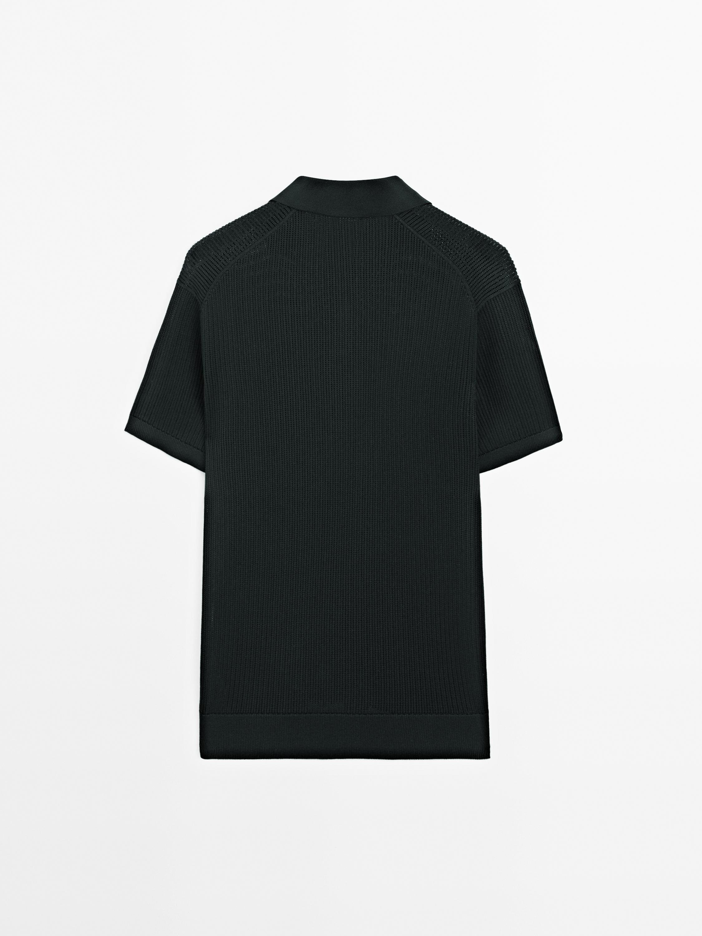 Cutwork V-neck polo shirt