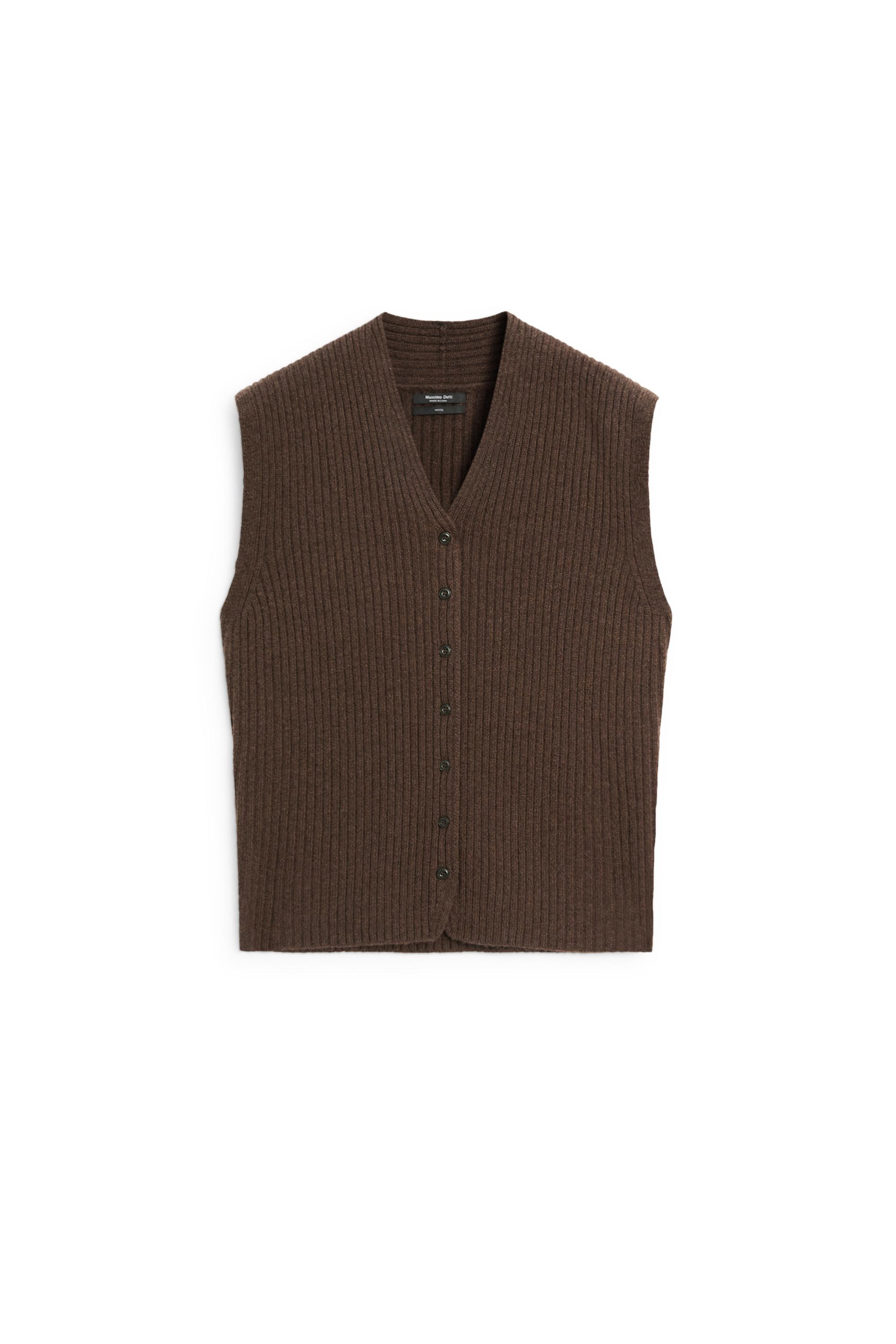 100% wool ribbed knit vest - Brown marl | ZARA United States