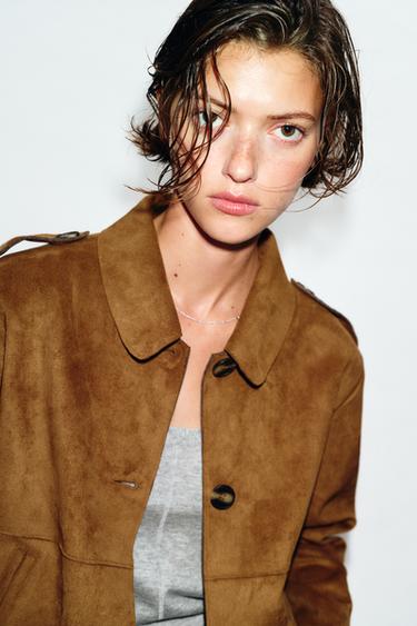 BLOUSON COURT EFFET DAIM - Marron clair de Zara - Image 3