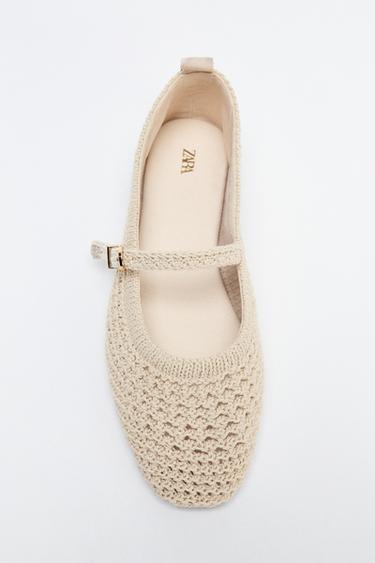 Zara BRAIDED EFFECT FLAT BALLET FLATS - Ecru