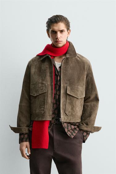BOXY FIT LEATHER SUEDE JACKET - Brown by Zara