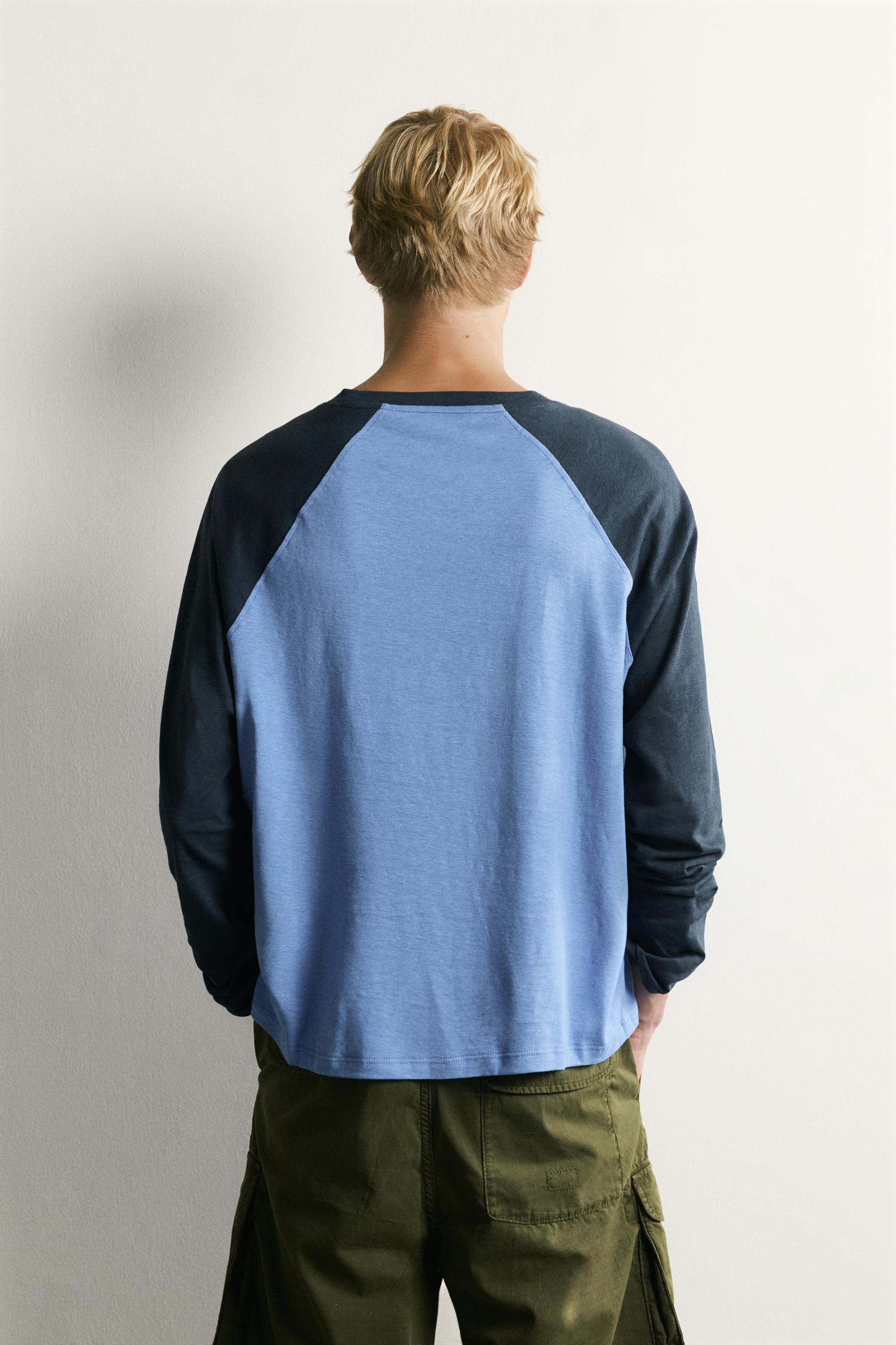 Мужские футболки Zara COTTON-LINEN LONG SLEEVE RAGLAN T-SHIRT — фото 3