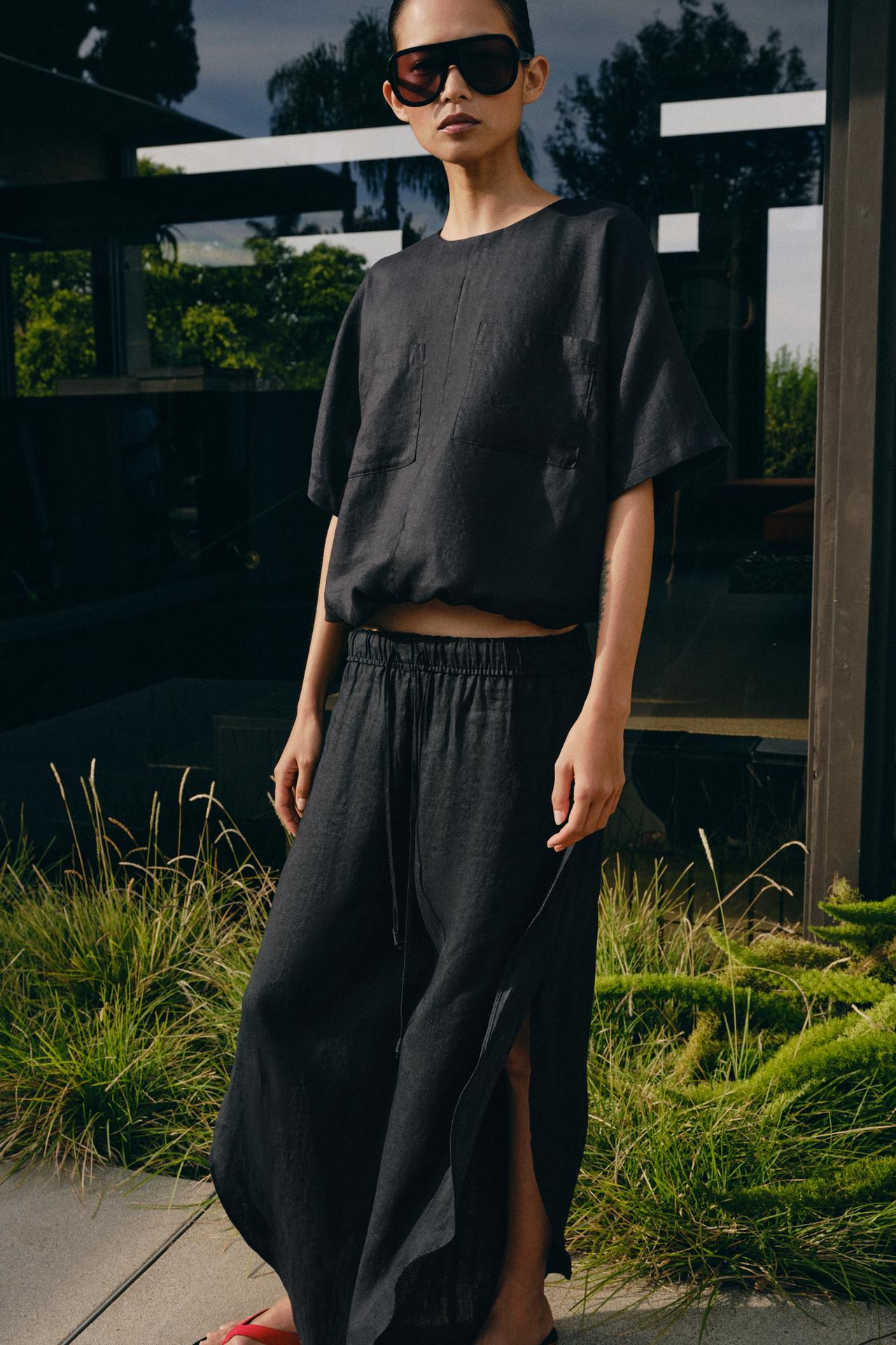 Топ из 100% льна с шнуровкой ZW COLLECTION + топ из 100% льна с завязками ZW COLLECTION + брюки из 100% льна с разрезами ZW COLLECTION
