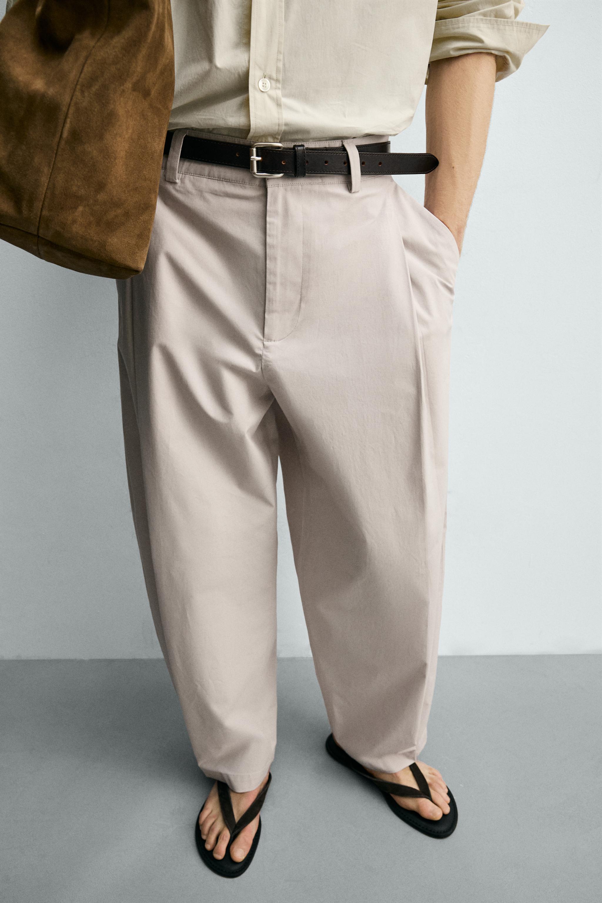 PANTALON STRAIGHT FIT EN POPELINE À PLIS