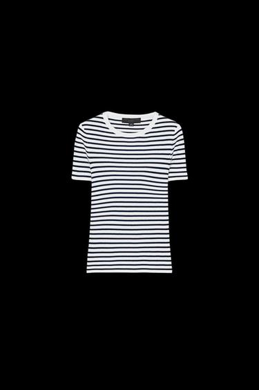 Zara SHORT SLEEVE STRIPED KNIT TOP - Navy / White - Image 0