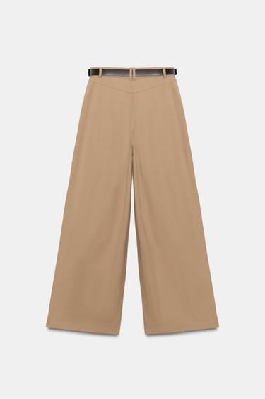 PANTALON LARGE À CEINTURE - Marron clair de Zara - Image 7