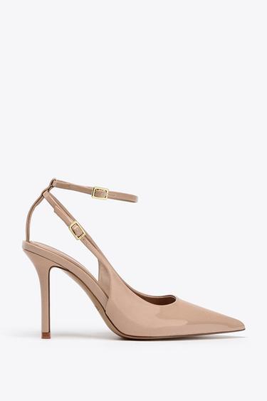 CHAUSSURES À TALONS OUVERTES À L'ARRIÈRE AVEC EFFET VERNI - Beige de Zara