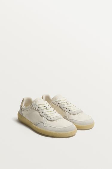 Zara BAREFOOT LEATHER SNEAKER - White