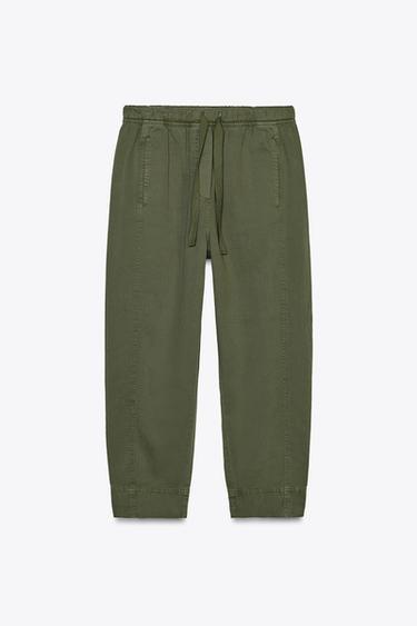 COTTON TROUSERS WITH ELASTICATED WAIST - Khaki by Zara