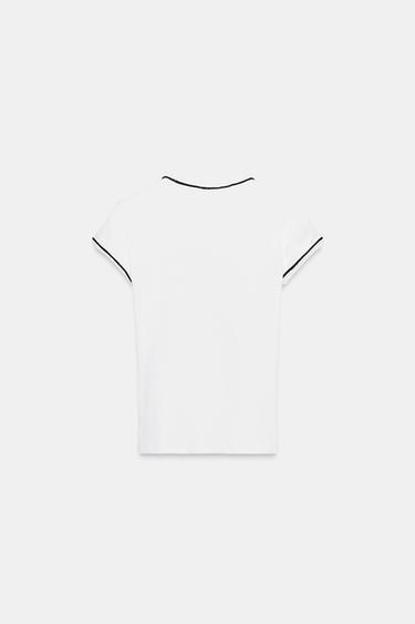 T-SHIRT WITH METALLIC THREAD TRIM - White by Zara - Image 5
