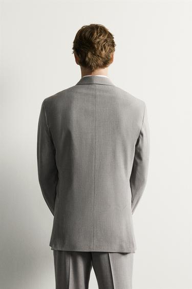 STRIPED DOUBLE BREASTED SUIT BLAZER — Gray marl 2